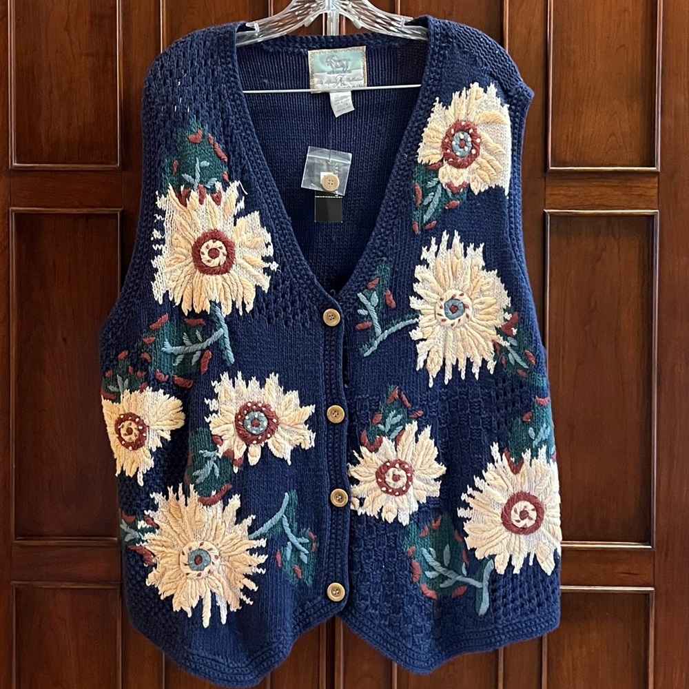 Vintage NWT Van Gogh Inspired JK Alpine Collection Sunflower Sweater Vest W22/24